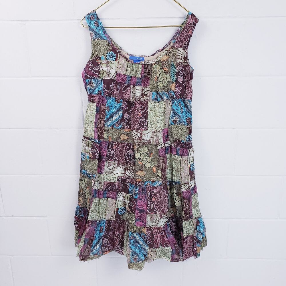 Delia's Boho Bohemian Patchwork Raw Hem Dress Size XL 100% Cotton